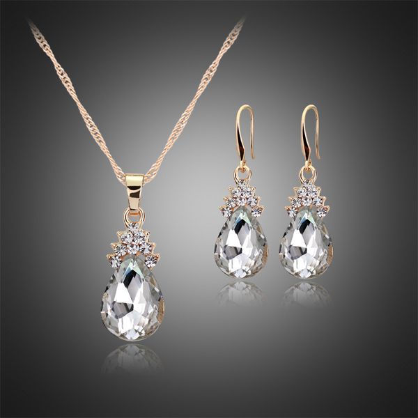 

Wedding Jewelry Sets For Brides Teardrop Stud Earrings Necklace Set Flower Pear CZ Diamond necklace earring Women's Day