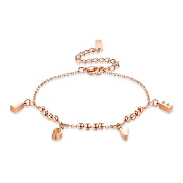 

showtime kpop letter bracelet stainless steel egirl love rose gold string chain luxury bohemian bracelet woman 2020 boho bangle, Golden;silver