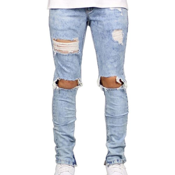 

men's jeans cross border dilapidated small leg, Blue
