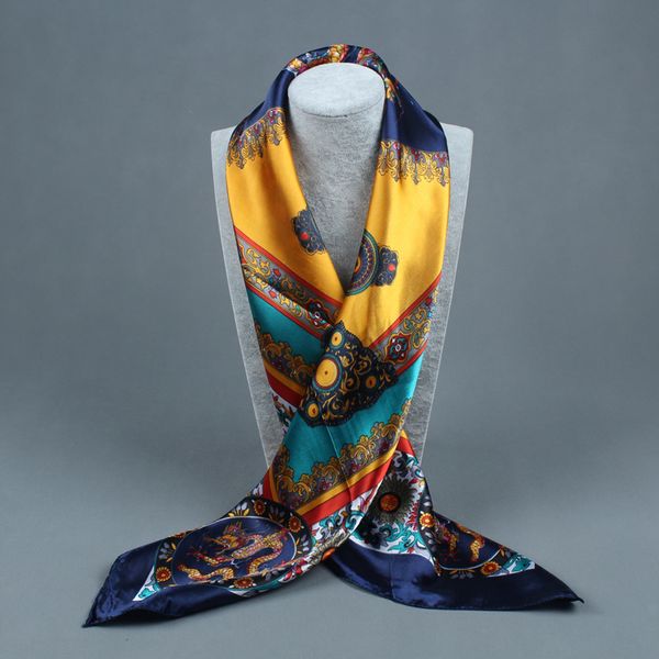 

scarves 2021 arrival women oil painting coffee house big size 90*90cm silk scarf shawls girl wraps ff003, Blue;gray