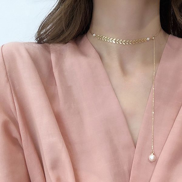 

fashion leaf pearl pendant necklace female tide simple net red jewelry party wedding banquet charm accessories gift, Silver