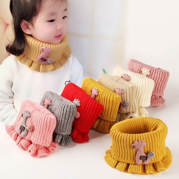 

2020 winter new cute solid color wool knitted baby children's windproof collar boys and girls cartoon warm scarf a198, Blue;gray