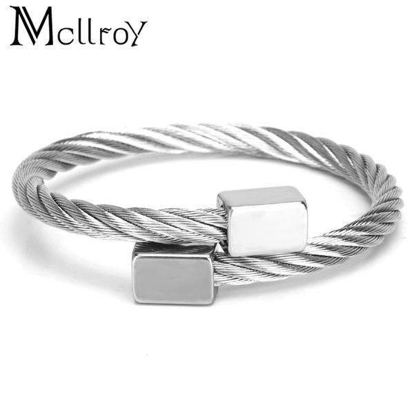 

mcllroy opening braided stainless steel cuff bracelets titanium bracelets & bangles adjusted fashion male female jewelry, Black