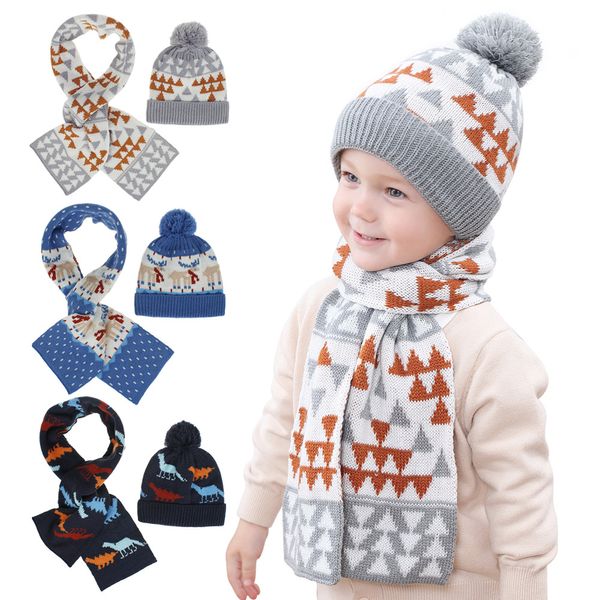 5 colori Baby Kids Winter Hat Cappello e sciarpa lavorati a maglia Cartoon Love Heart Christmas Pattern Design Baby winter Protecting Ear Berretti lavorati a maglia