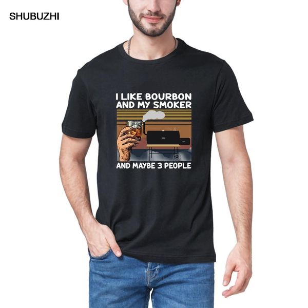 

i like bourbon and my smoker and maybe 3 people wine funny mens 100% cotton tee t shirt humor gift womens streetwear 3xl