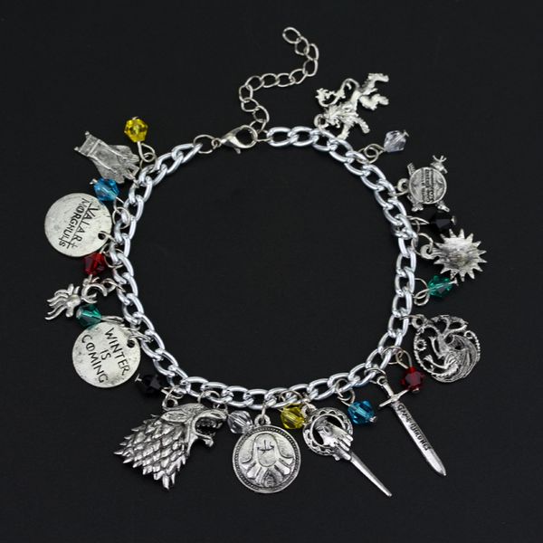 

2020 game of throne charm a bracelet targaryen dragon crystal dangles bracelets lion punk style wristhand jewelry gift, Black