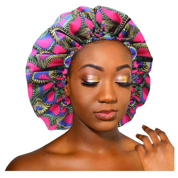 

fashion women's satin silk bonnet print sleeping cap hair cover 2pcs bonnet caps hair accessories turban hat for women #f5, Blue;gray