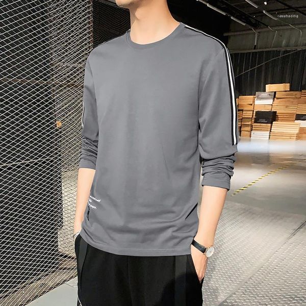 

sleeve simple tshirt spring crew neck male slim fit clothing solid color casual tees mens long, White;black