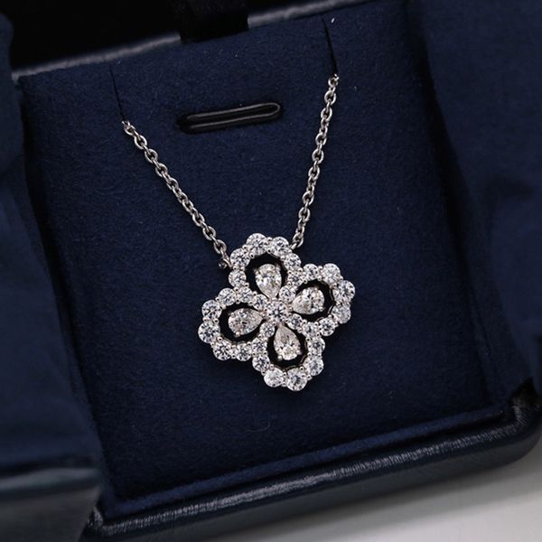 

hollow flower-shape pendant necklace for women charm rhinestone flower chokers cubic zircon necklace jewelry girls gifts, Silver
