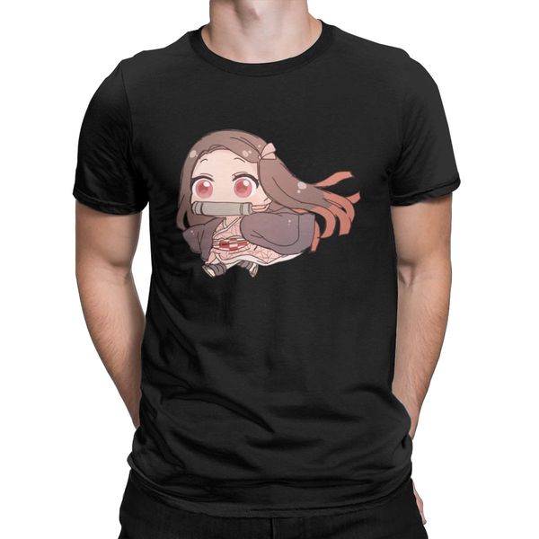 

demon slayer t-shirt for men nezuko kamado chibi kimetsu no yaiba humor pure cotton tees crewneck short sleeve original clothes