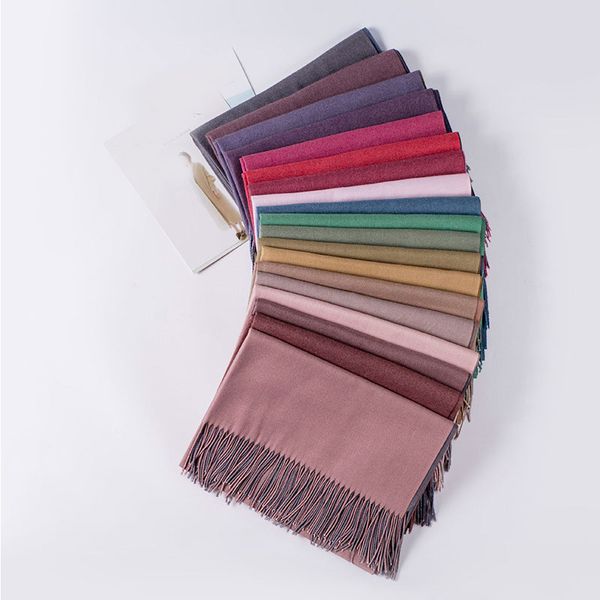 

200cm*65cm thick warm long shawls double sided solid color winter cashmere scarf two colors women scarf tassels scarves, Blue;gray