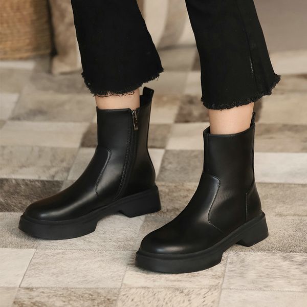 

2020 women ankle boots round toe all match square high heel ladies motorcycle boots fashion winter shoes women, Black
