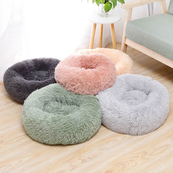 

1pcs pet fashion bed dog kennel winter pet cat dog nest mat round shape long plush nest 40cm/50cm