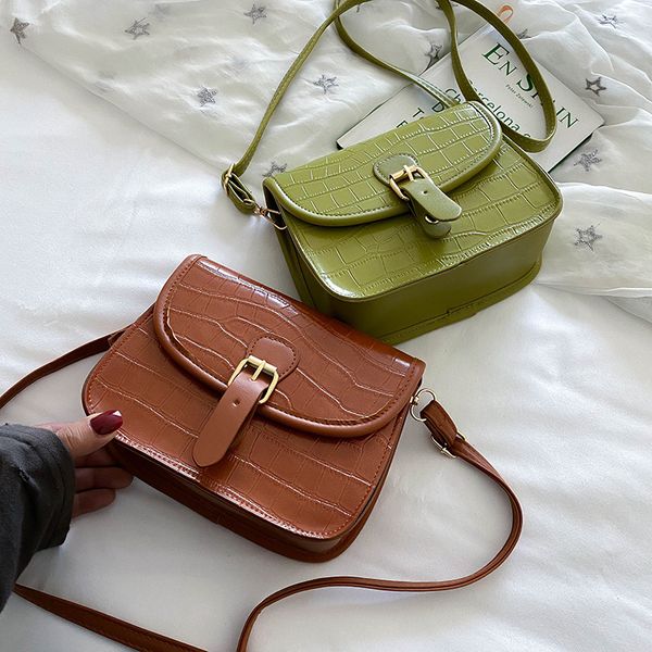 

women's bag new 2020 korean fashion small square bag shoulder wild ins net red leather buckle pliers crossbody