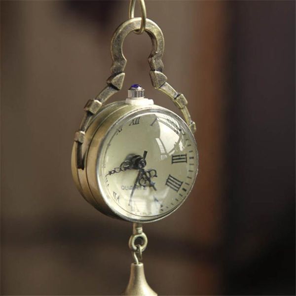 

2020 fashion pocket watch chain retro vintage bronze quartz ball glass pocket watch necklace chain steampunk, Slivery;golden