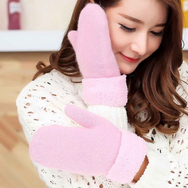 

горячая продажа мода девушки женщин зимние перчатки pure color fur варежки мягкий теплый цвета конфеты двухслойные женские перчатки, Blue;gray