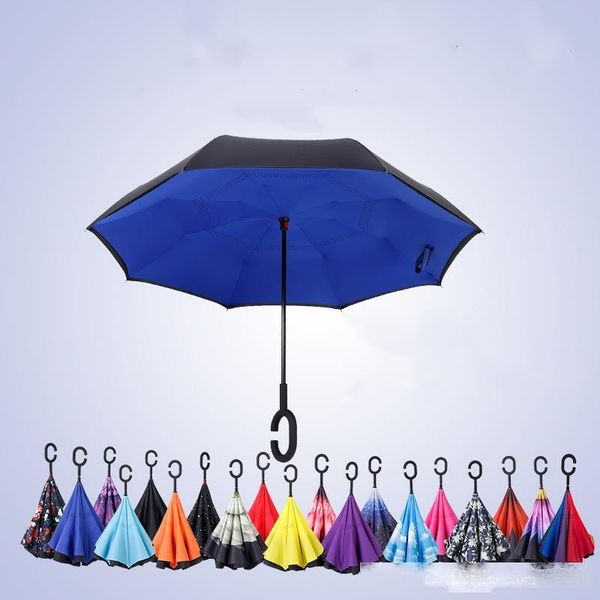 

fashion c-hand windproof reverse double layer inverted umbrella inside out self stand windproof umbrella 34 design a351