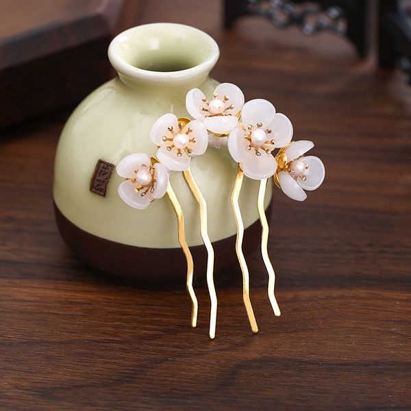 

handmade chinese hanfu dress u shaped hairpins clips hair sticks flower pearls headwear women girls cosplay hair ornaments, Golden;silver