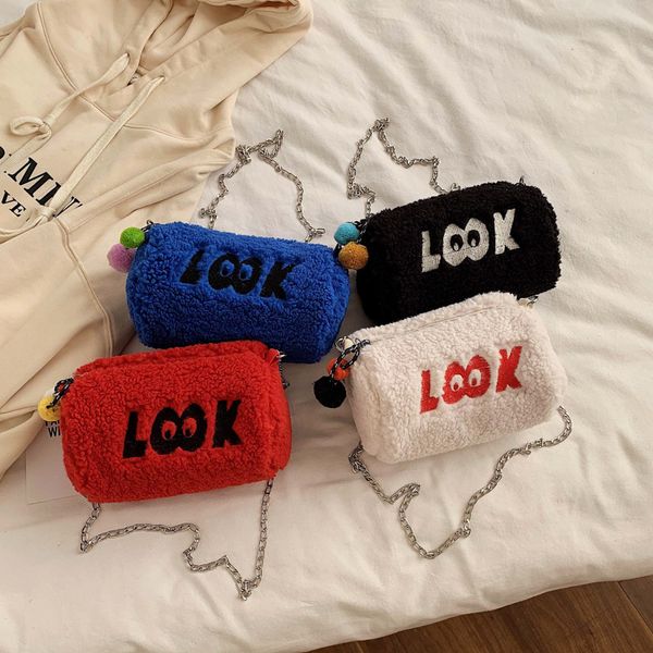 

velvet women shoulder crossbody bag fashion small zipper bags girl plush wallet phone bag women messenger with chain
