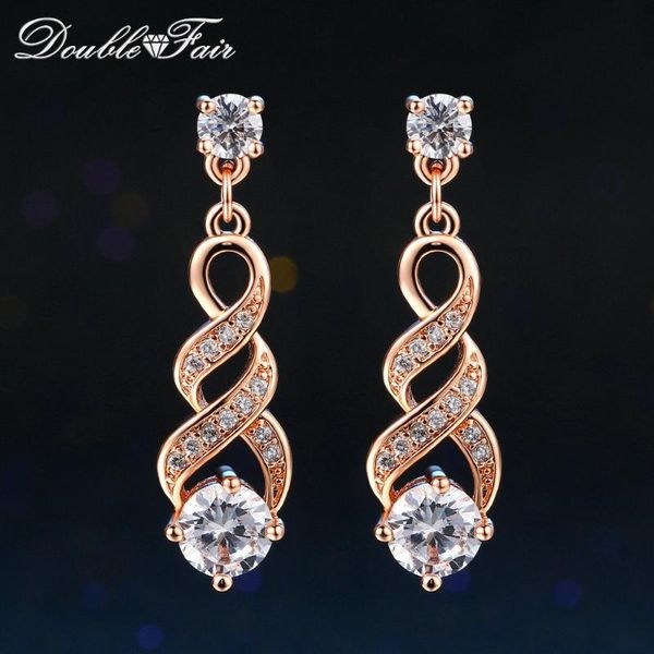 

doublefair four claw 6mm cubic zirconia drop/dangle wedding earrings rose gold / silver color jewelry for women dfe544 dfe725