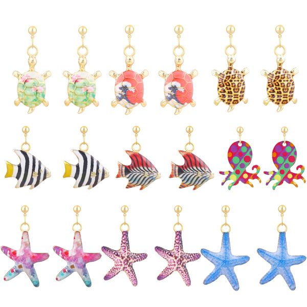 

new fashion creative tropical fish earring cartoon enamel ocs animal turtle pendant drop earring for girl women jewelry gift, Silver
