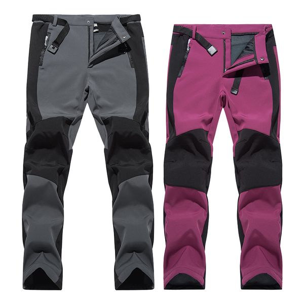

outdoor men women fleece warm pants sports man trekking pants mountain climbing camping quick dry waterproof windproof, Black