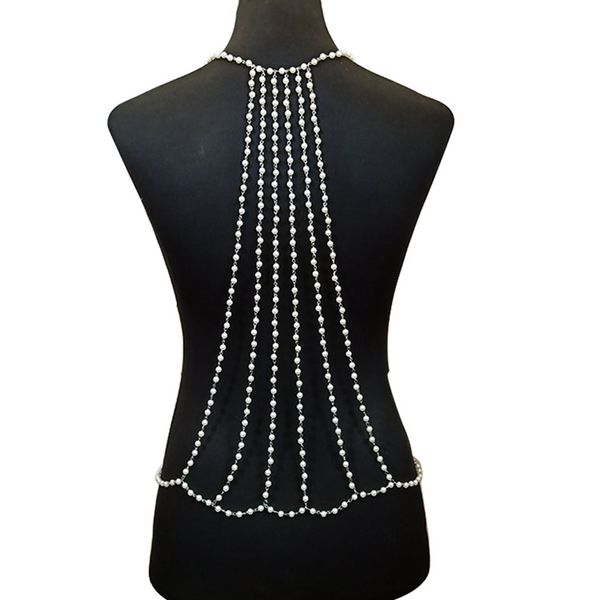 

new simulated pearl backdrop necklaces back chain jewelry for women party wedding backless dress accessories, Silver