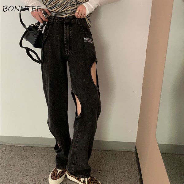 

women's jeans high waist women hole loose black denim full-length fashion kpop womens korean style vintage trendy street trousers, Blue