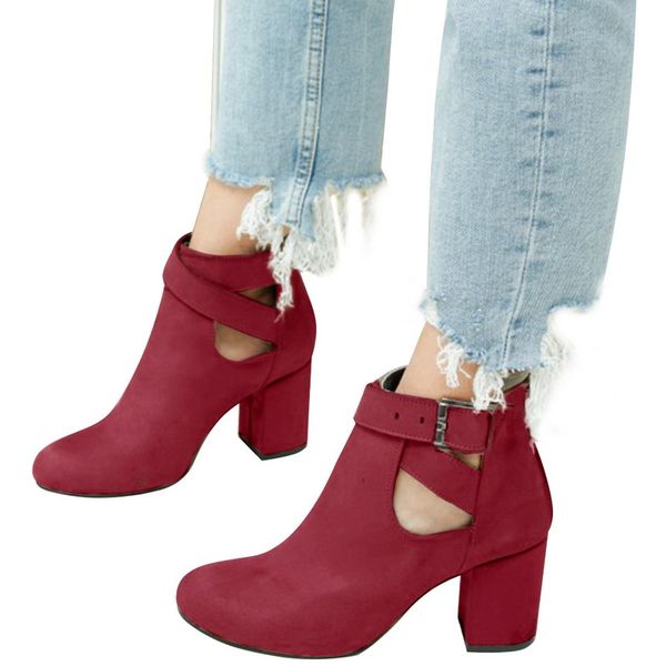 

wenyujh women ankle boots solid ladies boots autumn spring 2020 new fashion high-heeled shoes booties botas mujer, Black