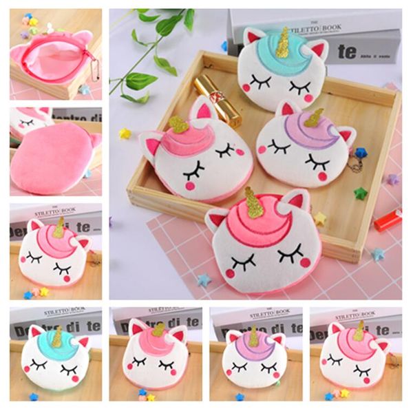 

cartoon unicorn wallet coin purses designer plush fuzzy round change purse baby girls zipper pocket student children mini bag tote e9803, White