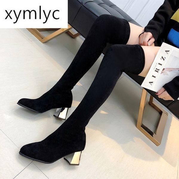 

size 35-43 winter over the knee boots women stretch fabric women thigh high woman shoes long bota feminina, Black