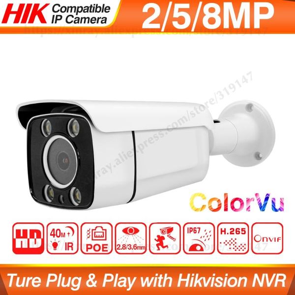 

cameras hikvision compatible 5mp poe ip camera full time color 8mp network 2mp colorvu onvif protocl for nvr
