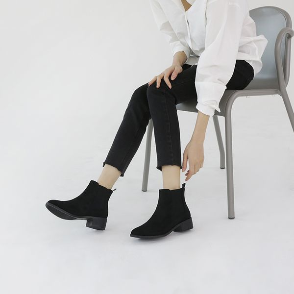 

boots size 33-42 round toe thick heel short women 2021 winter shoes leather / suede fashion nude black