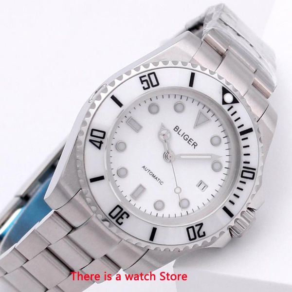 

bliger 43mm automatic mechanical male watch business calendar clock sapphire glass luminous wristwatch men, Slivery;brown
