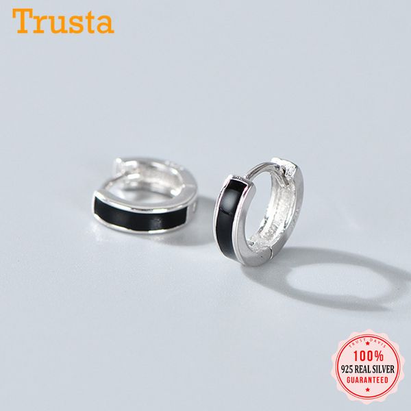 

hoop & huggie trustdavis 925 sterling silver earrings black white hoops birthday gift for women jewelry brincos da1800, Golden;silver