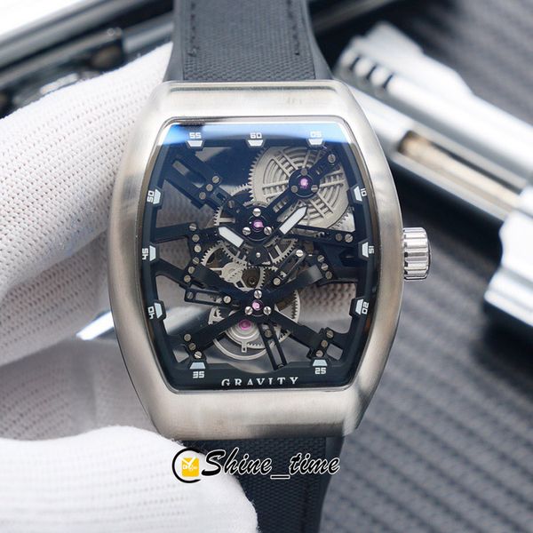 

new 44mm vanguard v 45 t gr cs sqt miyota automatic mens watch skeleton dial 316l steel case rubber strap sport watches shine_time, Slivery;brown