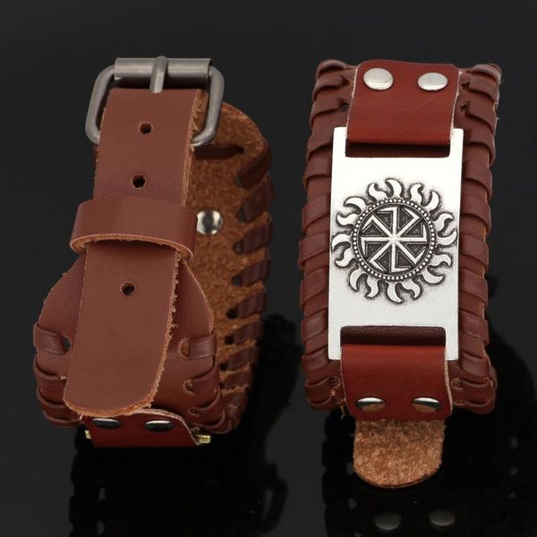 

slavic sun leather amulet bracelet -adjustable size 19-26 cm, Black