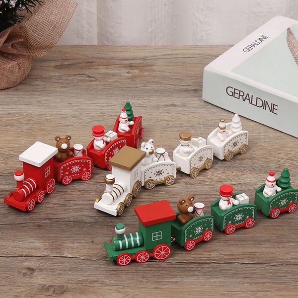 

1pcs christmas train painted wood train gift with santa bear christmas decoration for home xmas new year kid favors toys gift