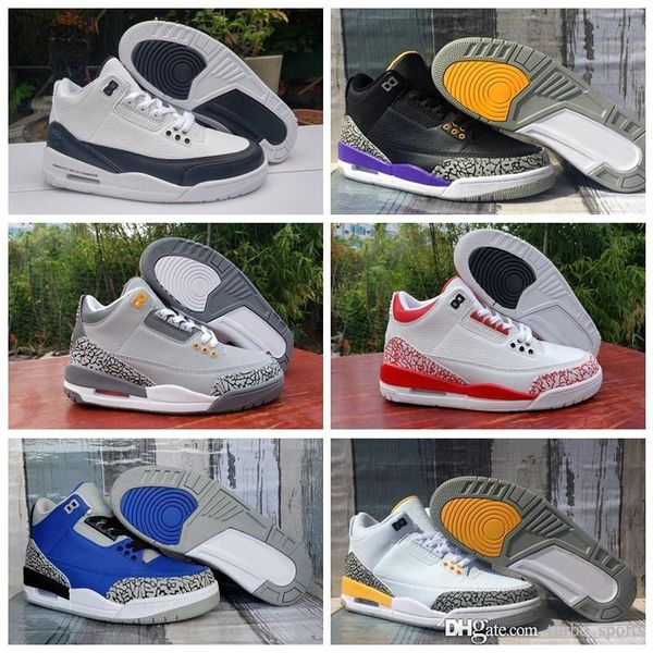 

3 3s cool grey 2020 new men basketball shoes denim fire red laser orange varsity royal court purple sports trainers