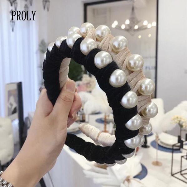

hair accessories proly fashion women hairband pearl winding headband velvet wide-brimmed headwear turban