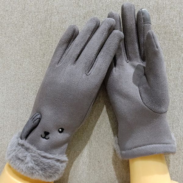 

gloves women winter thick warm gloves touch screen mittens lovely bear suede leather mittens non-slip driving women e55, Blue;gray
