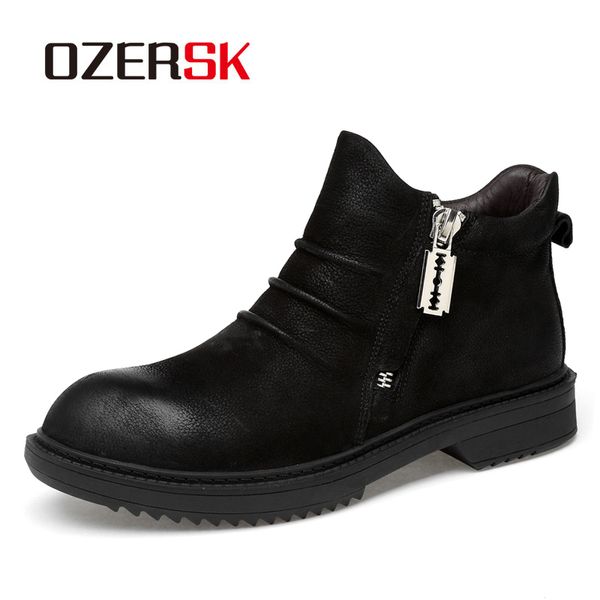 

ozersk fashion men boots designer mens shoes autumn winter waterproof snow boots men ankle warm causal shoes male, Black