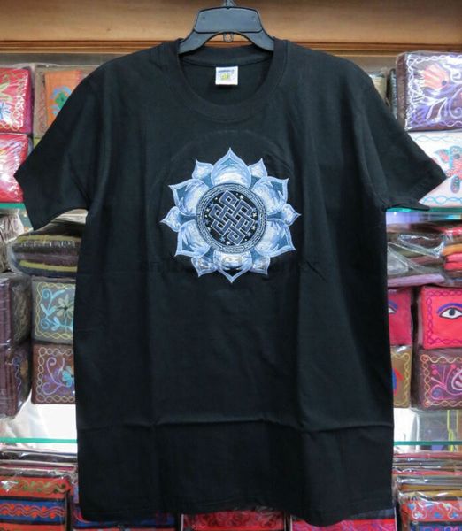 

embroidery auspicious endless knot mandala multi-color cotton t-shirts nepal