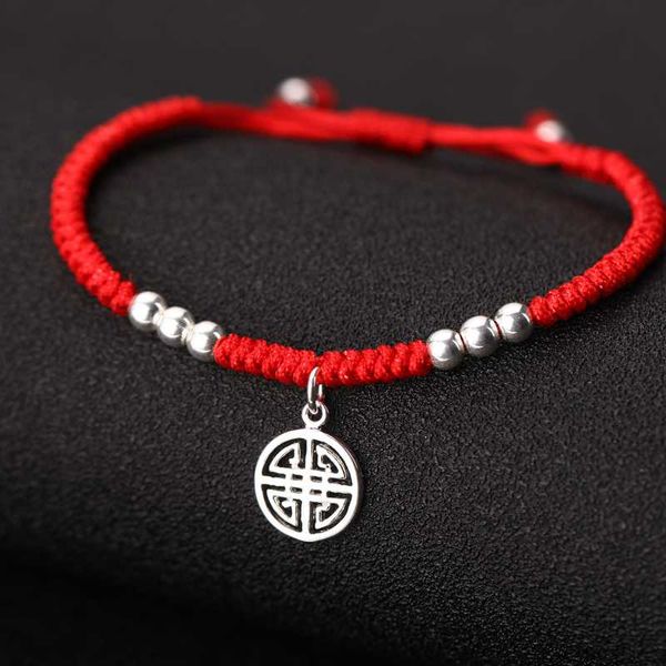 

s925 sterling silver pendant lucky bracelet handmade red rope bangle wax string amulet jewelry, Golden;silver
