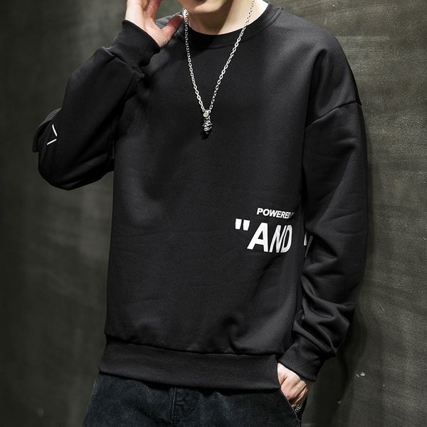 

men's round neck loose 2020 autumn sweater coat sweater new long sleeve trendy printed men's clothing student handsome coat mnb5f, Black