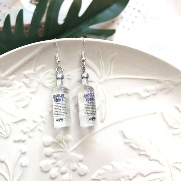 

1 pair creative earrings ins style vodka bottle pendant dangle women girls party jewelry charms unique funny earring, Silver