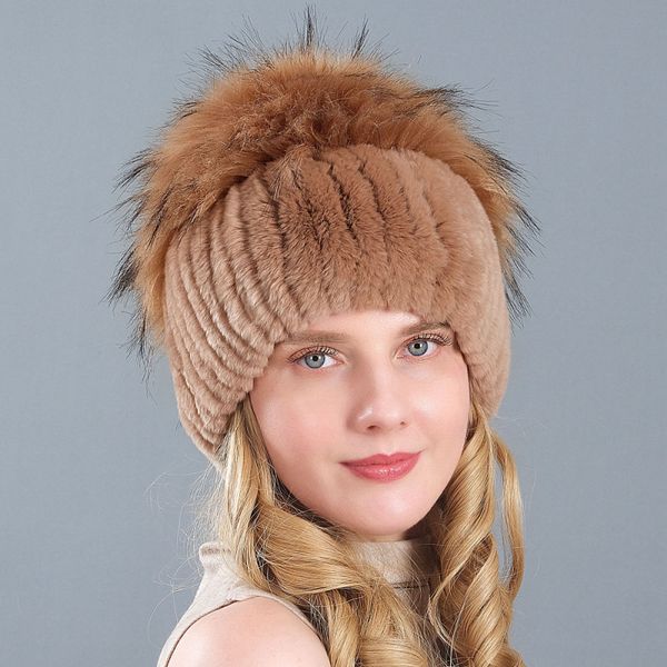 

ht3278 women winter hat real fur hat ladies casual skullies beanies female big fur pompoms women beanie, Blue;gray