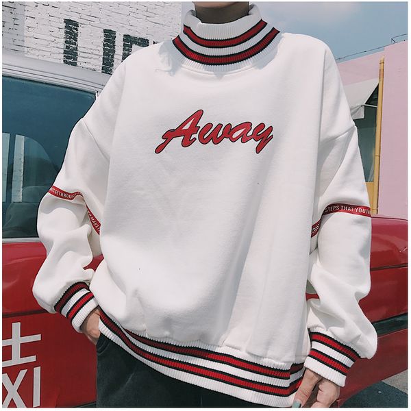 

ulzzang women hoodies sweatshirts 2020 autumn korean style harajuku letter printed fleece turtleneck hoody female top, Black