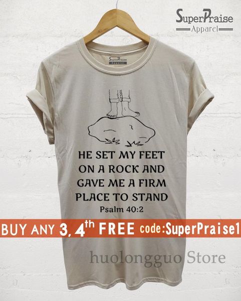 

christian shirt he set my feet on a rock psalm 40 2 bible jesus christ christian men's t shirt