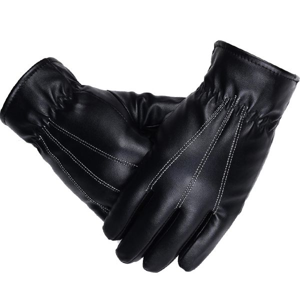 

1 pair women winter driving warm gloves pu leather/suede velvet gloves fur warm outdoor touch screen bow mittens, Blue;gray